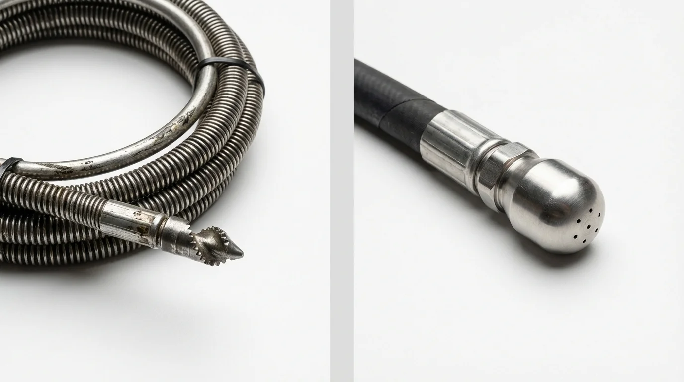 Drain snake cable and hydro jetting nozzle used for drain cleaning in Montpelier, VT
