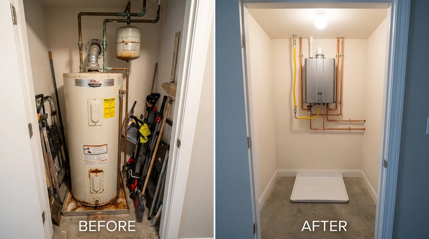 Tank water heater versus wall-mounted tankless unit comparison for Montpelier, VT homeowners